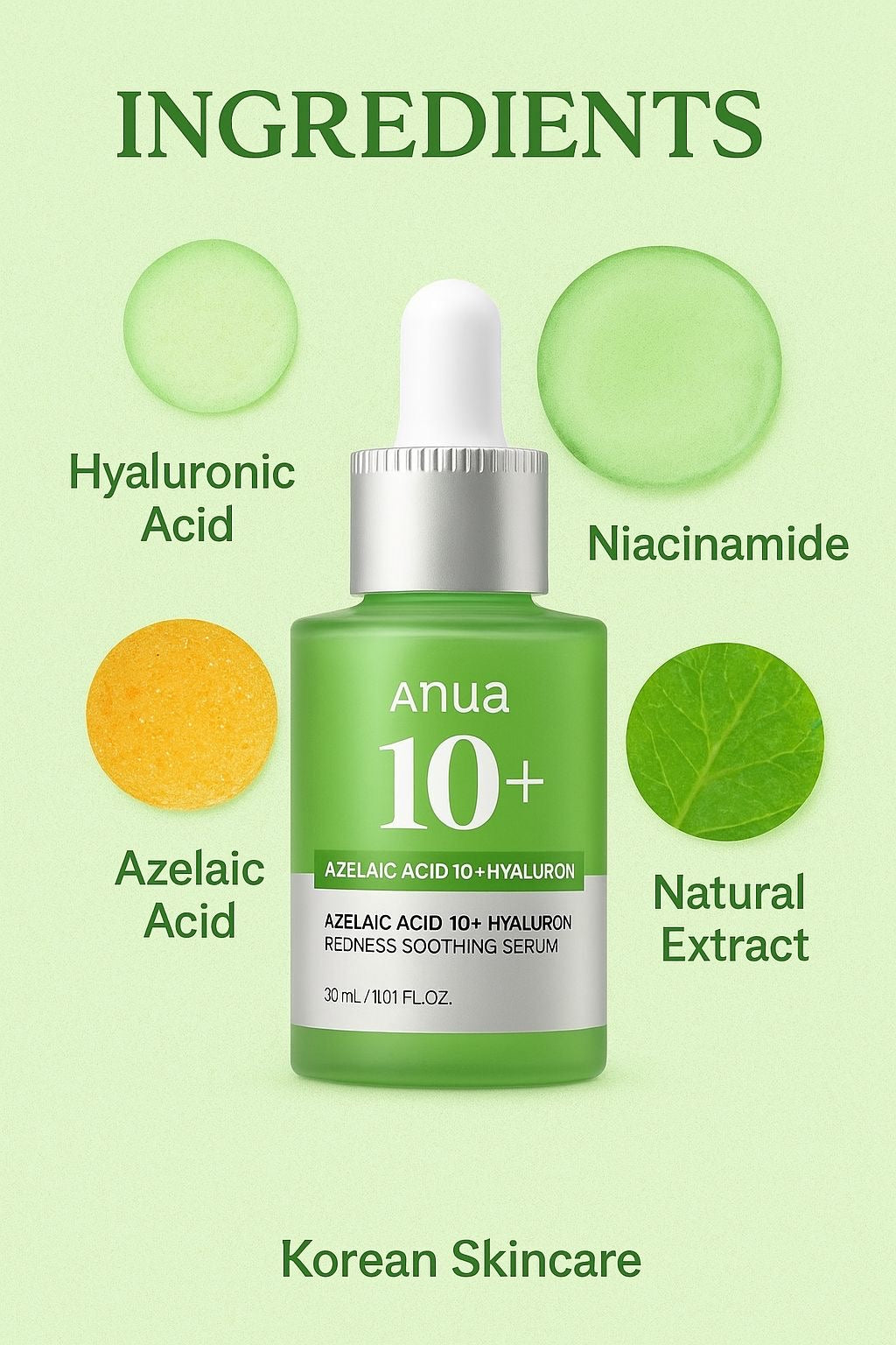 ANUA - 10+AZELAIC ACID 10 HYALURON REDNESS SOOTHING SERUM - 30ml