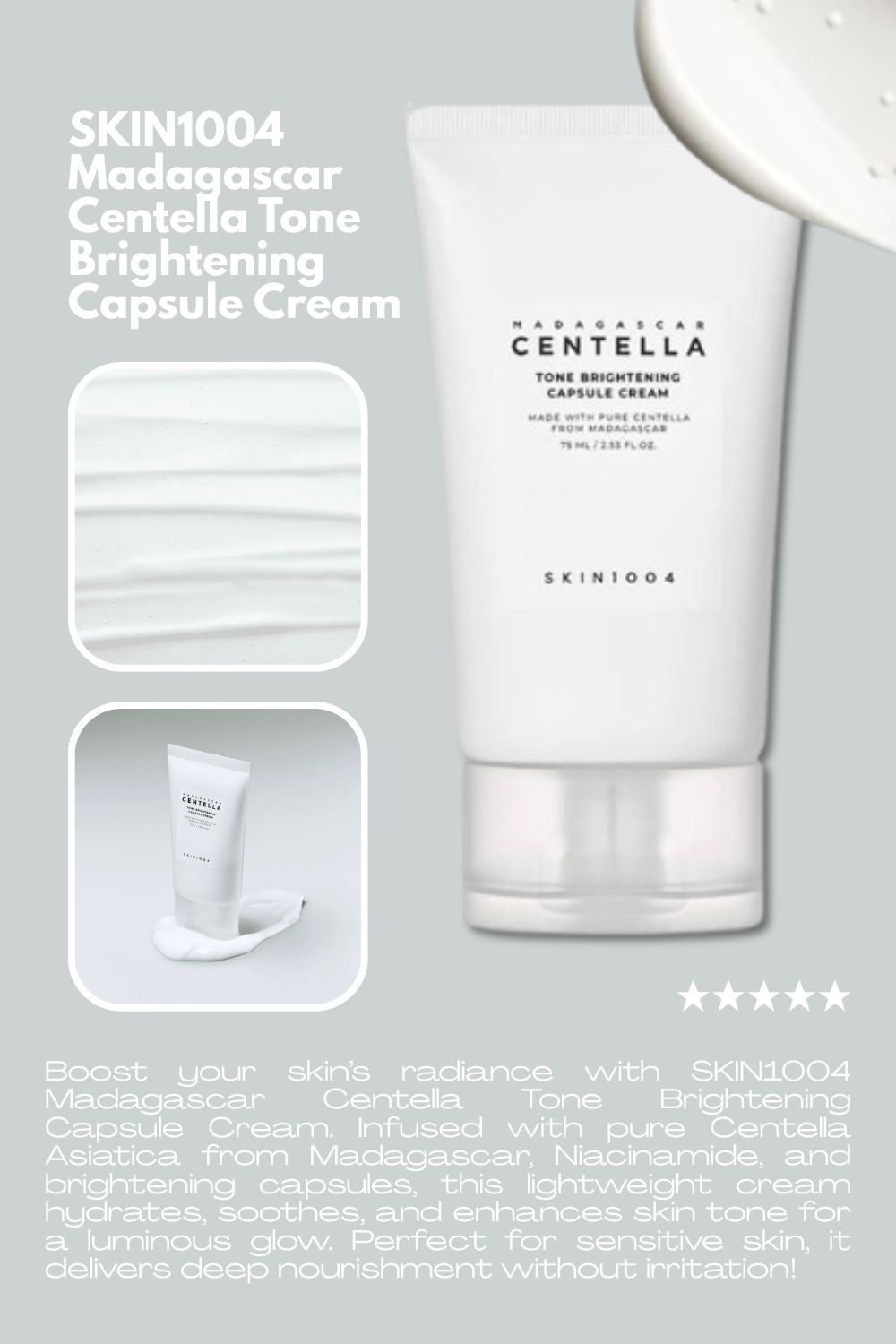 SKIN1004 Madagascar Centella Tone Brightening Capsule Cream hydratante, 50 ml